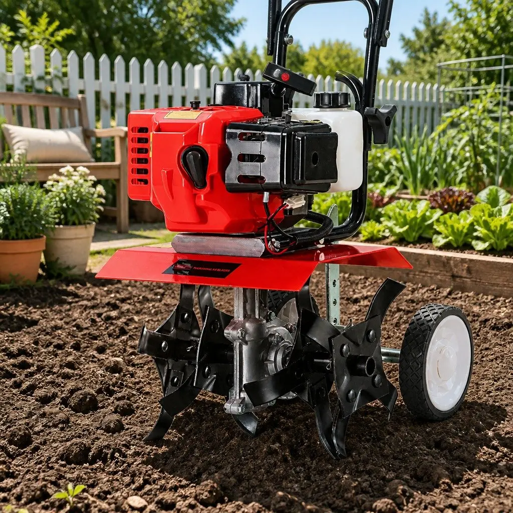 65cc Petrol Tiller Garden Cultivator 300mm Width Red