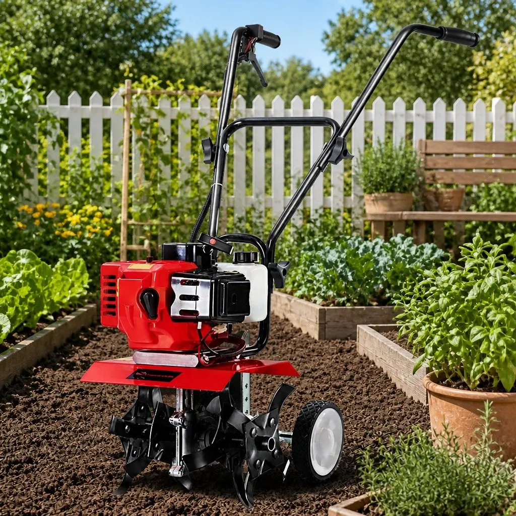 65cc Petrol Tiller Garden Cultivator 300mm Width Red