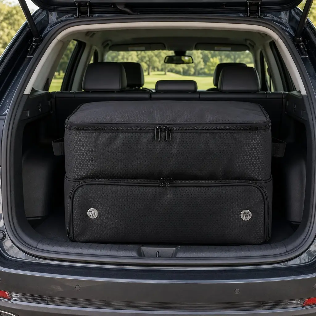 Golf Trunk Organizer Car Storage Bag 2-Tier Ventilated Shoe Compartment Black