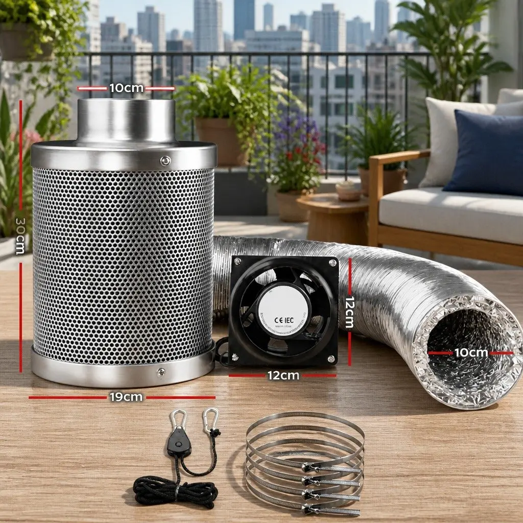 4" Hydroponics Grow Tent Ventilation Kit Fan Carbon Filter Duct Indoor Plant Silver