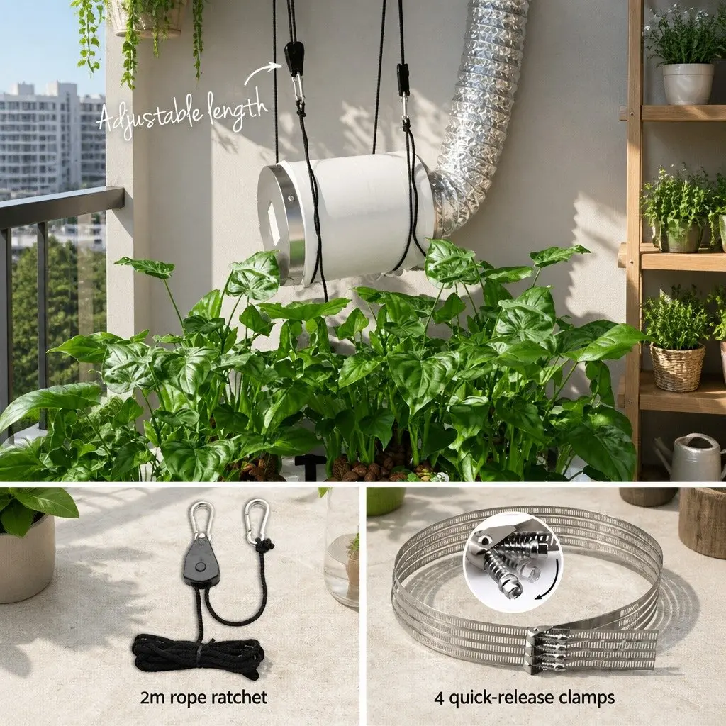 4" Hydroponics Grow Tent Ventilation Kit Fan Carbon Filter Duct Indoor Plant Silver