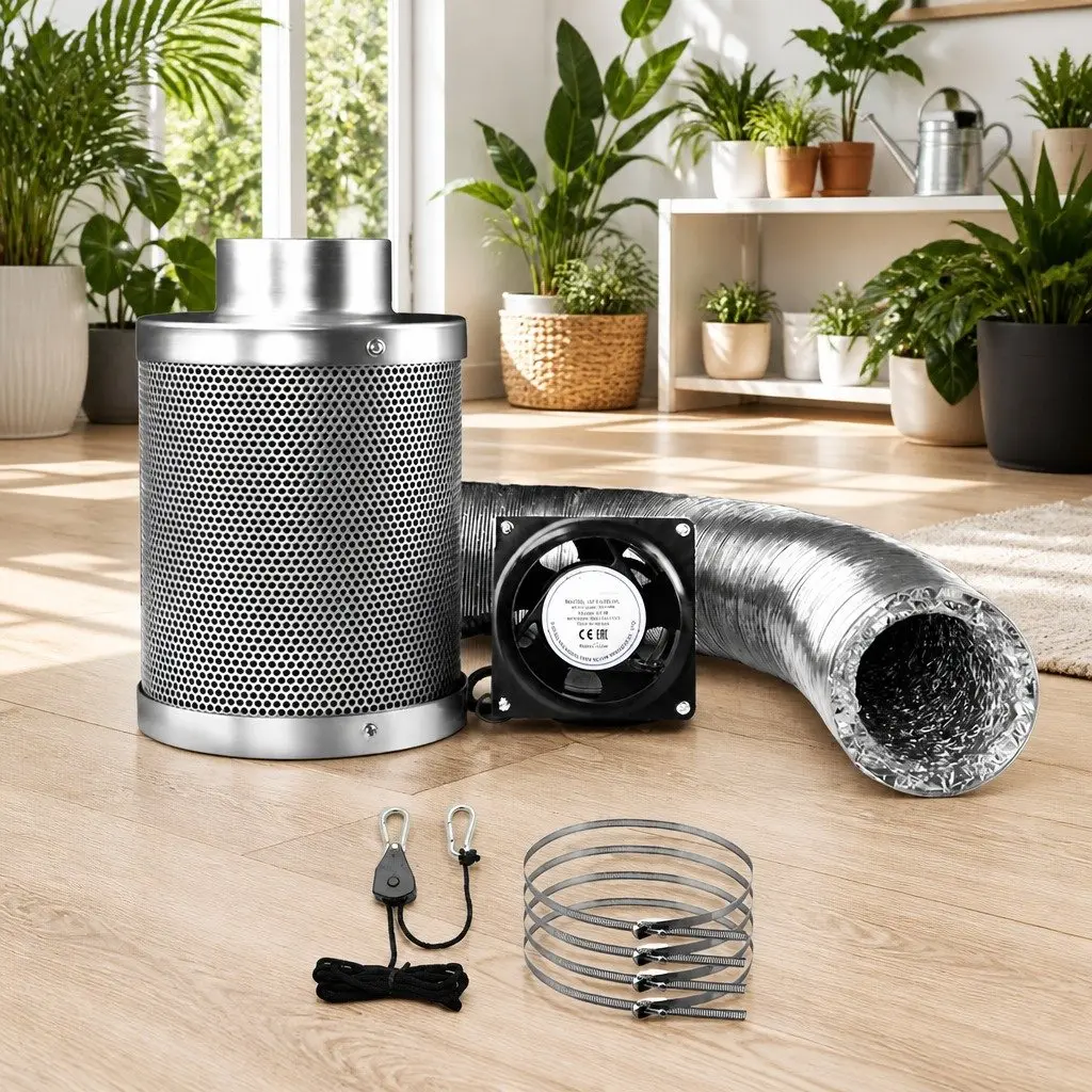 6 Inch Ventilation Kit Hydroponics Grow Tent System Fan Carbon Filter Ducting Silver