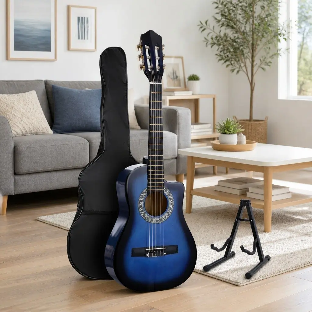 34 Inch Classical Guitar Nylon String Beginner Blue with Stand Picks