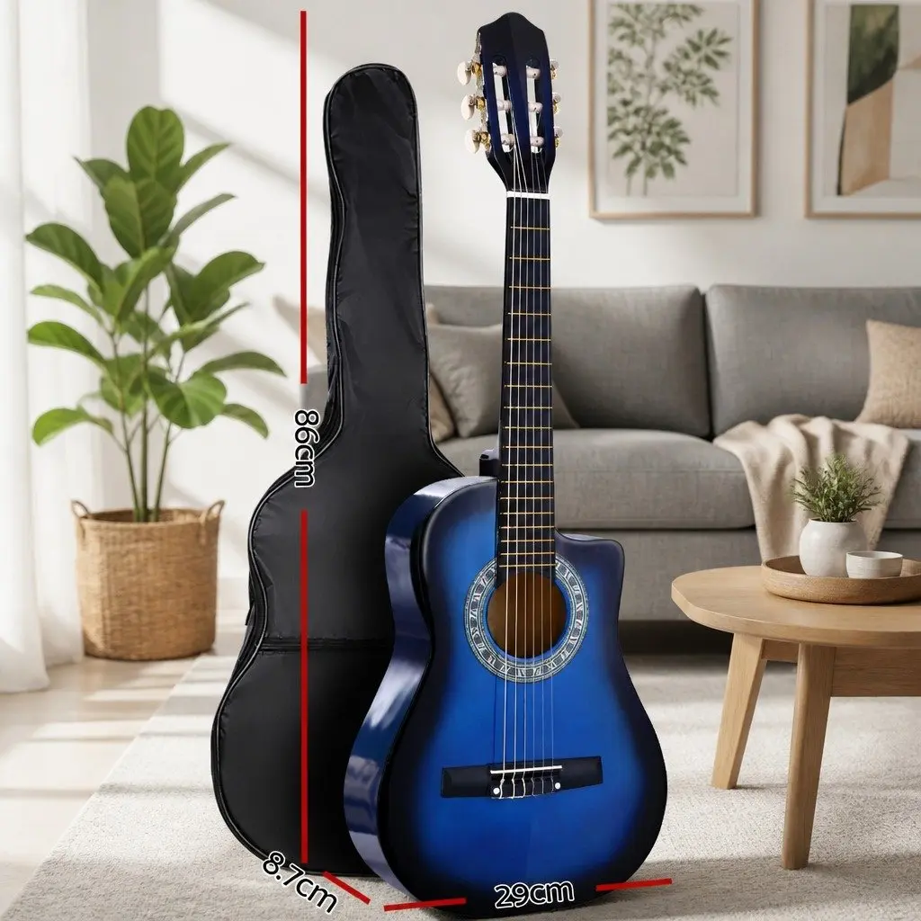 34 Inch Classical Guitar Nylon String Beginner Blue with Stand Picks