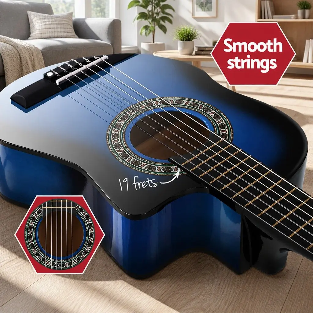 34 Inch Classical Guitar Nylon String Beginner Blue with Stand Picks