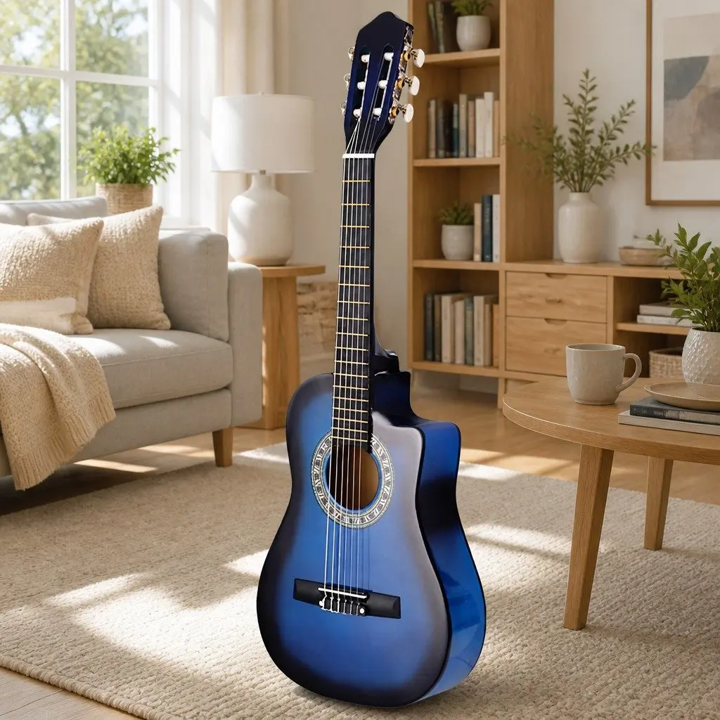 34 Inch Classical Guitar Nylon String Beginner Kids Adult Wood Blue