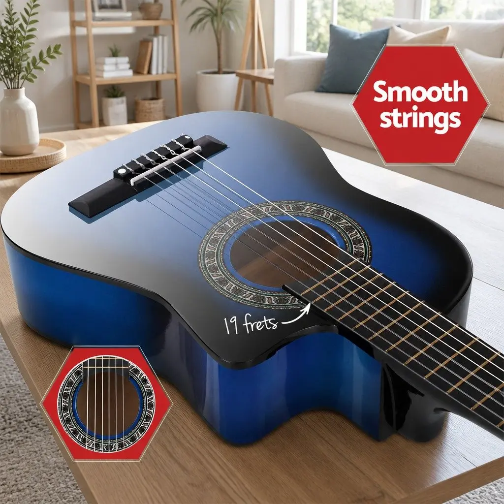 34 Inch Classical Guitar Nylon String Beginner Kids Adult Wood Blue