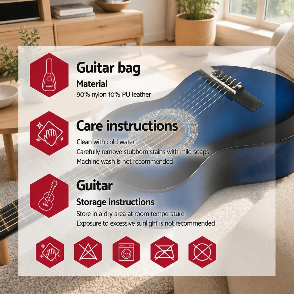 34 Inch Classical Guitar Nylon String Beginner Kids Adult Wood Blue