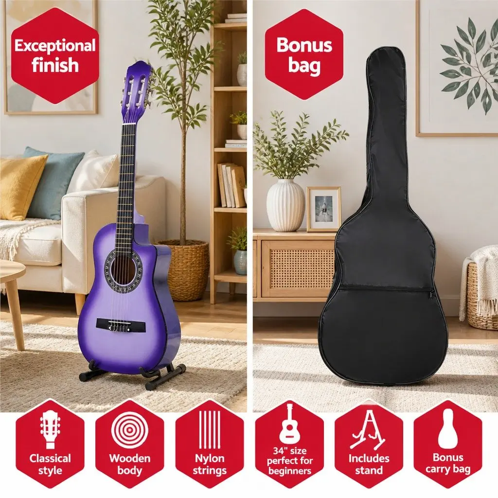 34 Inch Classical Guitar Nylon String Beginner Purple