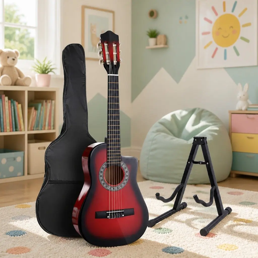 34 Inch Classical Guitar Wooden Body Nylon String Beginner Red
