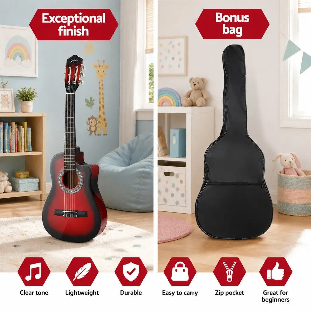34 Inch Classical Guitar Wooden Body Nylon String Beginner Red