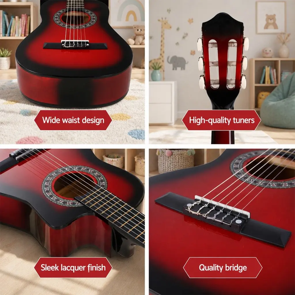 34 Inch Classical Guitar Wooden Body Nylon String Beginner Red
