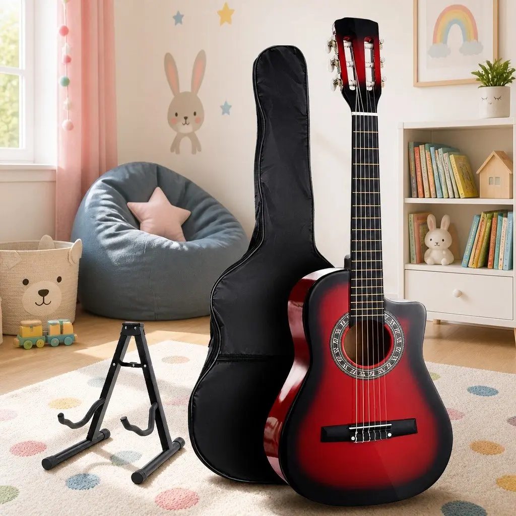 34 Inch Classical Guitar Wooden Body Nylon String Beginner Red