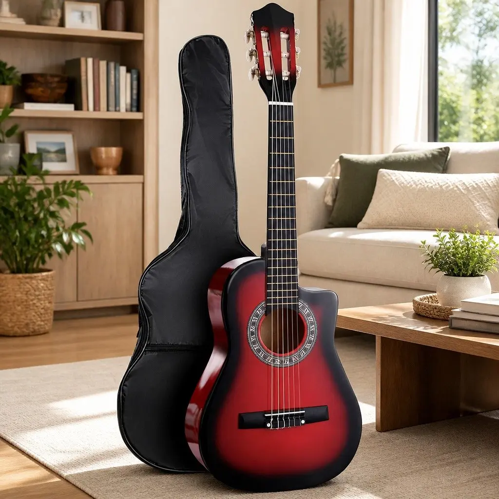 Classical Guitar 34 Inch Nylon String Auditorium Size Wooden Body Red