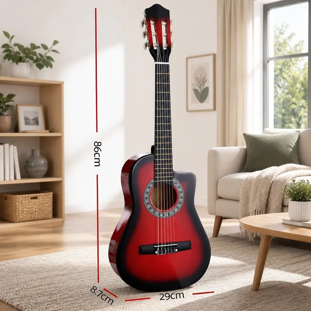 Classical Guitar 34 Inch Nylon String Auditorium Size Wooden Body Red
