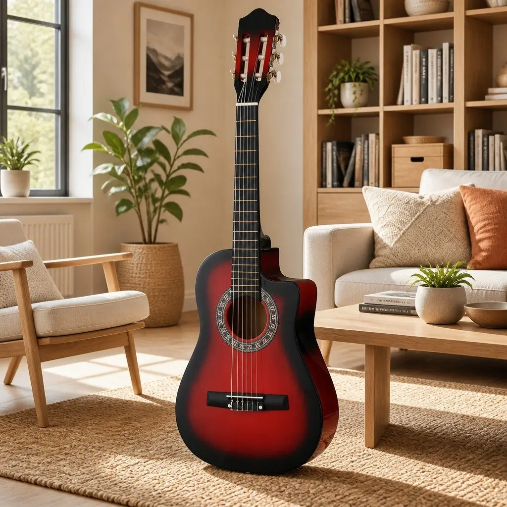 Classical Guitar 34 Inch Nylon String Auditorium Size Wooden Body Red