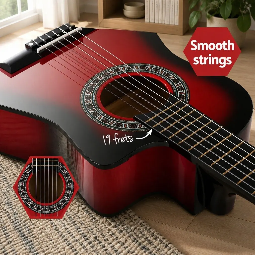 Classical Guitar 34 Inch Nylon String Auditorium Size Wooden Body Red