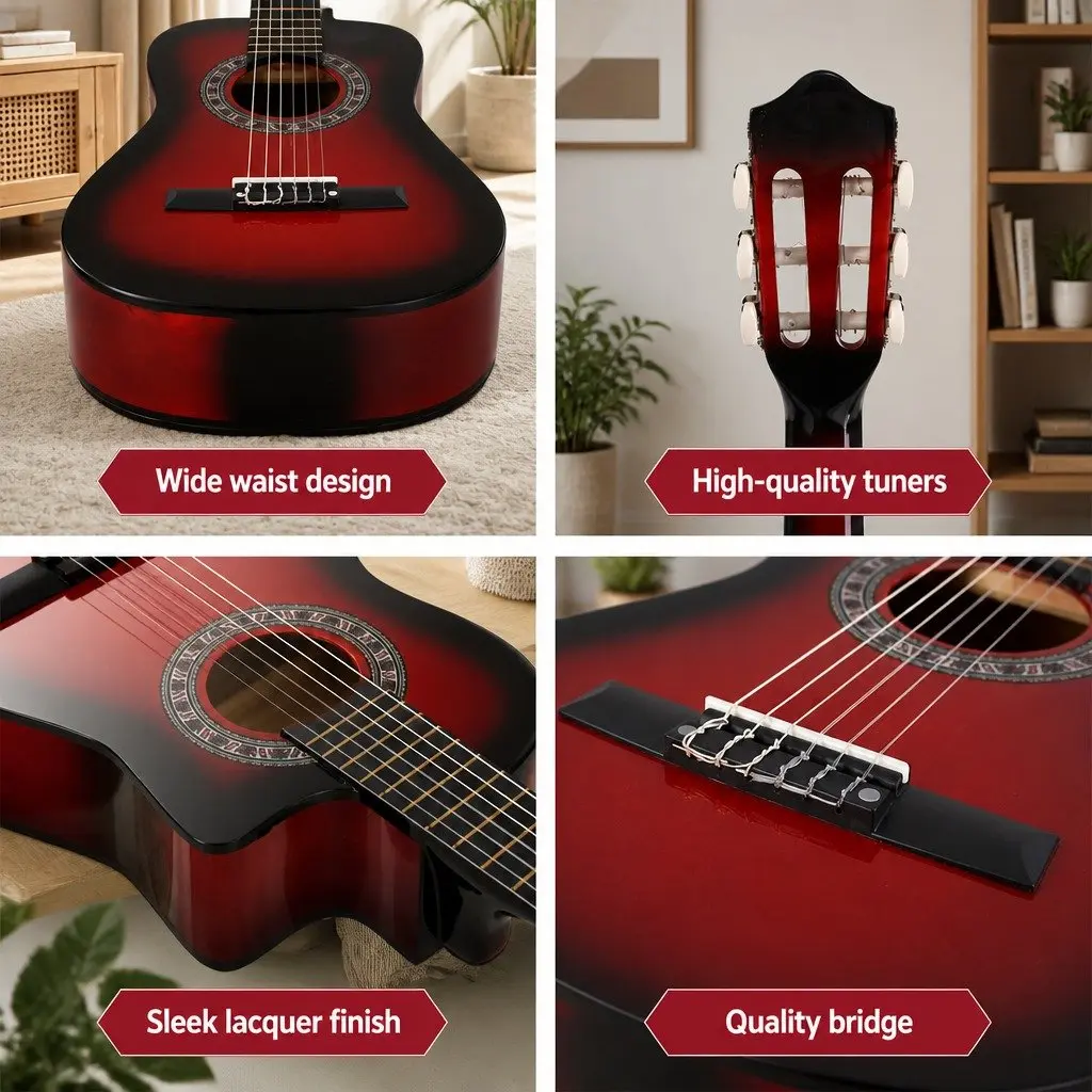 Classical Guitar 34 Inch Nylon String Auditorium Size Wooden Body Red