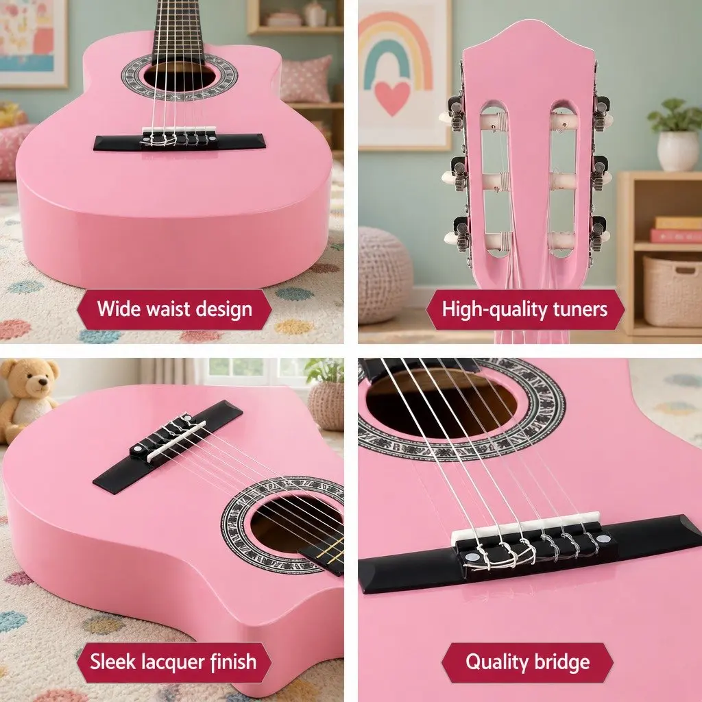 34 Inch Classical Guitar Nylon String Beginner Kids Learning Pink
