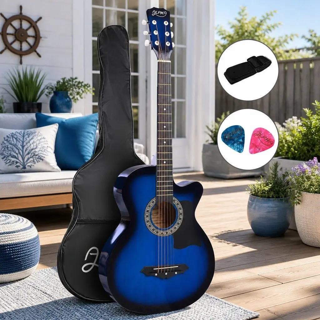38 Inch Acoustic Cutaway Guitar Steel String Blue