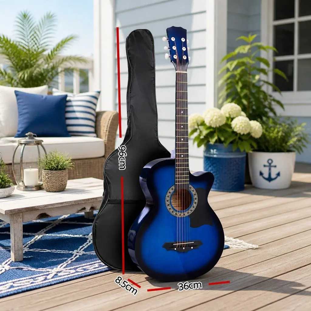 38 Inch Acoustic Cutaway Guitar Steel String Blue