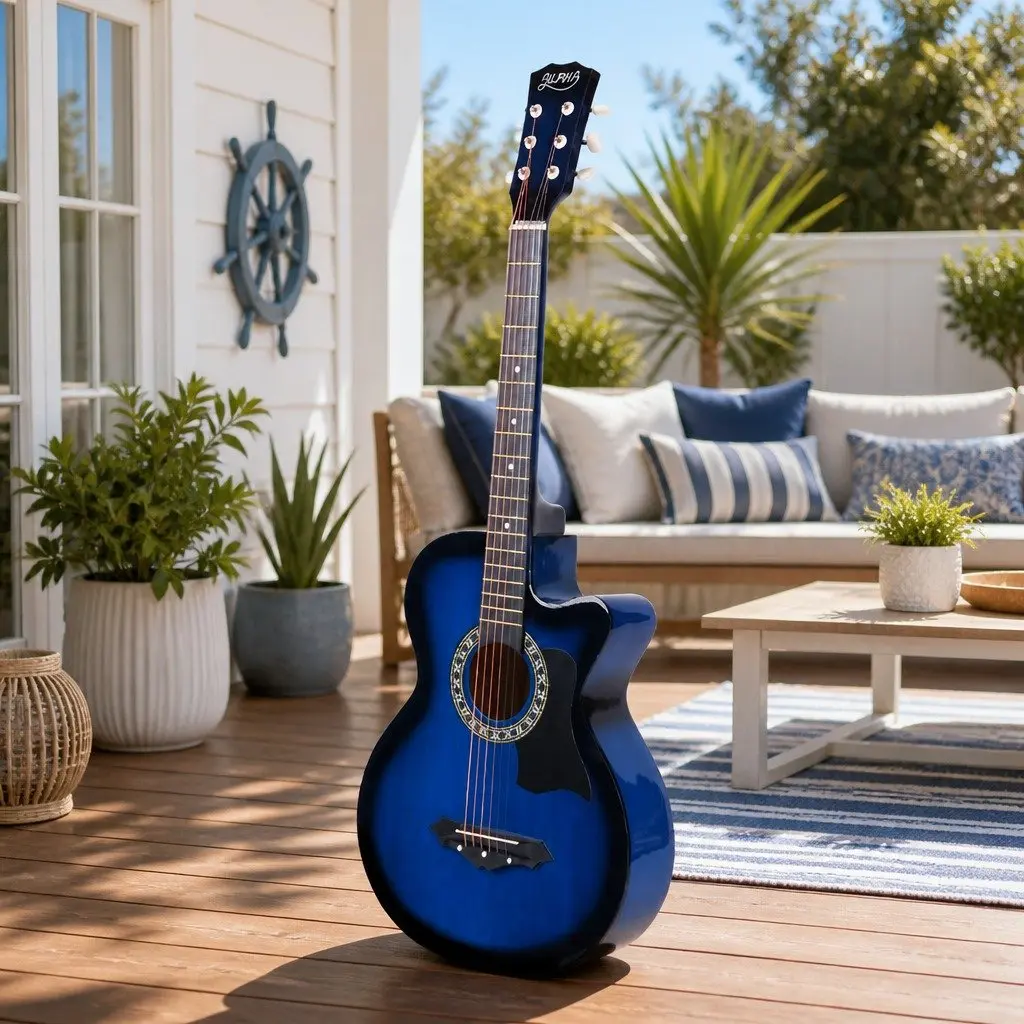 38 Inch Acoustic Cutaway Guitar Steel String Blue