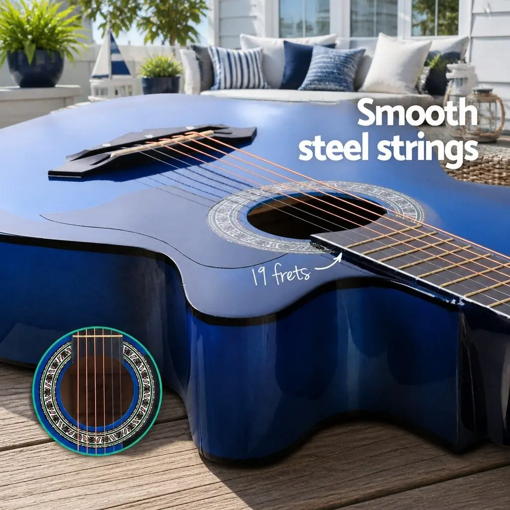 38 Inch Acoustic Cutaway Guitar Steel String Blue