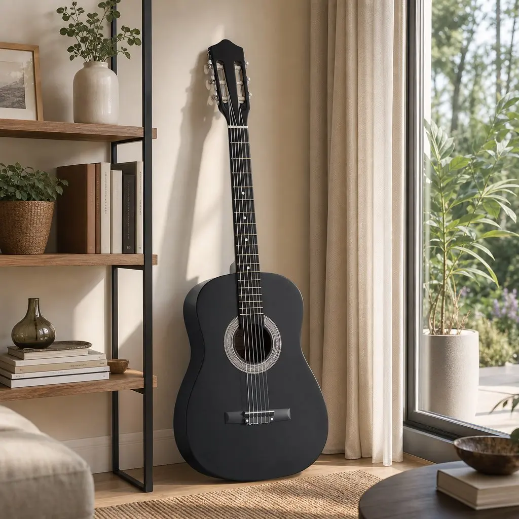 Acoustic Guitar Full Size Classical Cutaway 38 Inch Nylon String Black Gloss