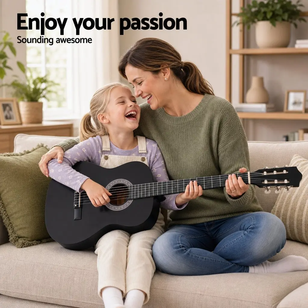 Acoustic Guitar Full Size Classical Cutaway 38 Inch Nylon String Black Gloss