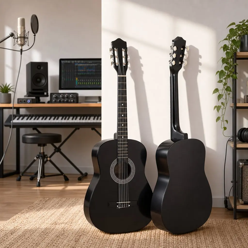 Acoustic Guitar Full Size Classical Cutaway 38 Inch Nylon String Black Gloss