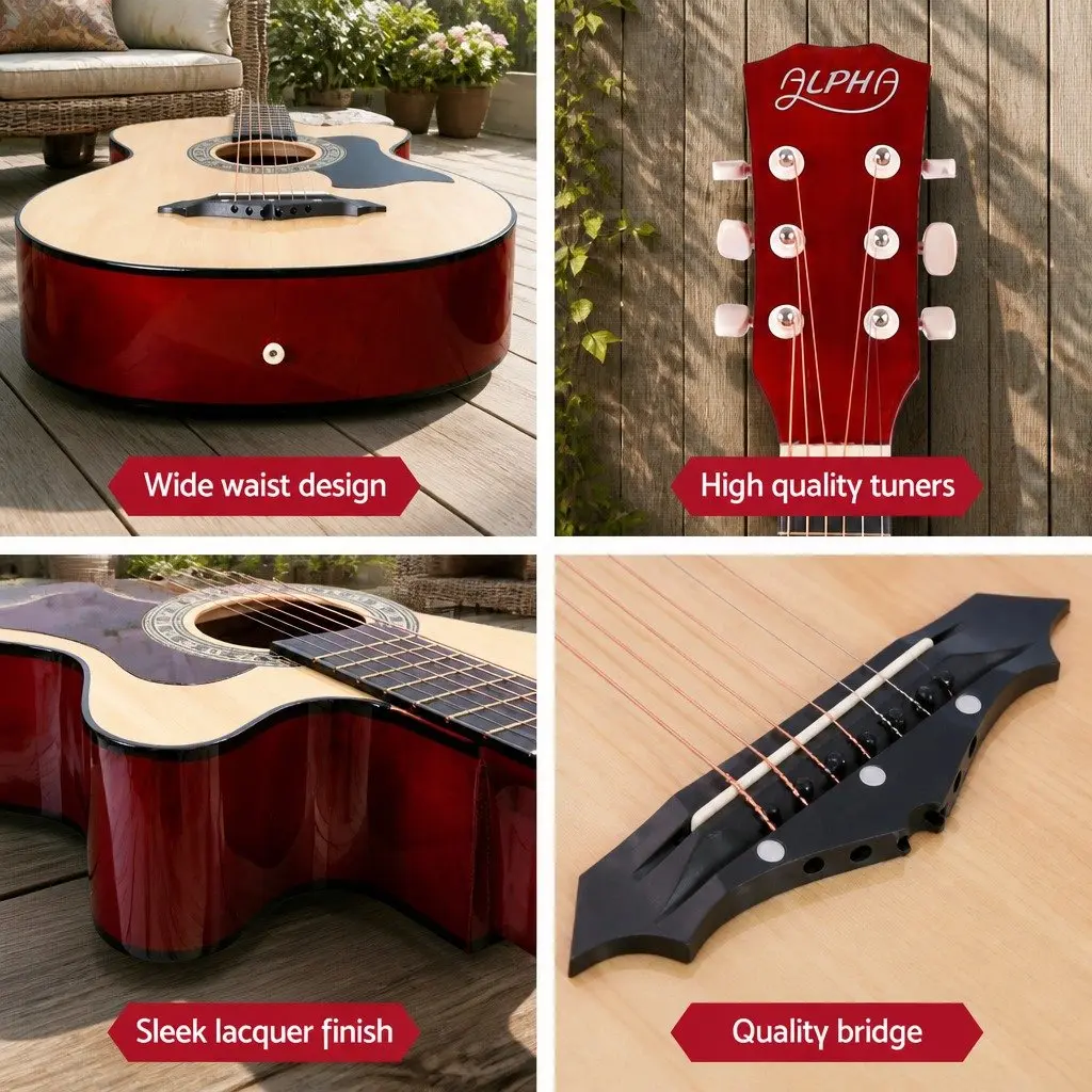 38 Inch Acoustic Cutaway Guitar Steel String Full Size Natural Wood