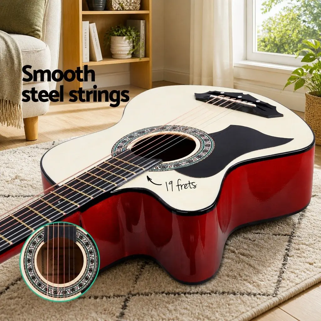 Left Handed Acoustic Guitar 38 Inch Full Size Cutaway Wooden Body Natural Wood