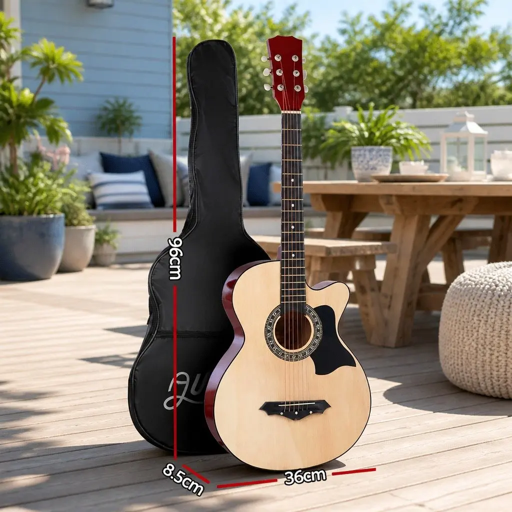 38 Inch Acoustic Guitar Cutaway Full Size Natural Wood