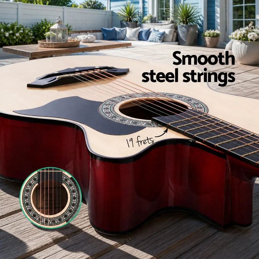 38 Inch Acoustic Guitar Cutaway Full Size Natural Wood