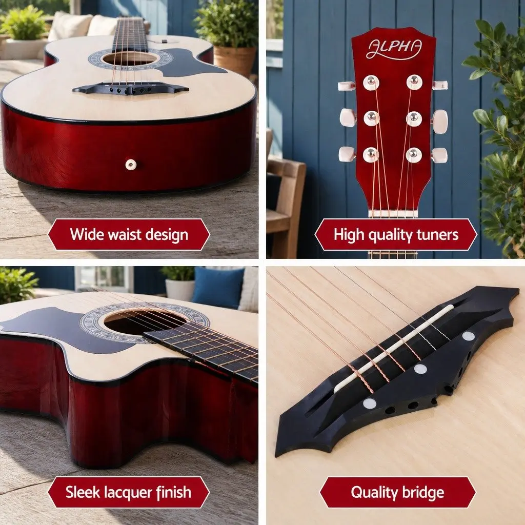 38 Inch Acoustic Guitar Cutaway Full Size Natural Wood