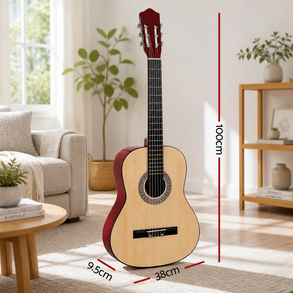 Classical Guitar Beginner Pack 39 Inch Wooden Body Nylon String Natural Wood