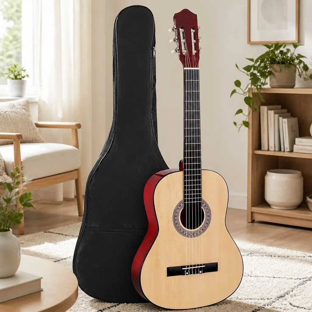 Classical Guitar Beginner Pack 39 Inch Wooden Body Nylon String Natural Wood