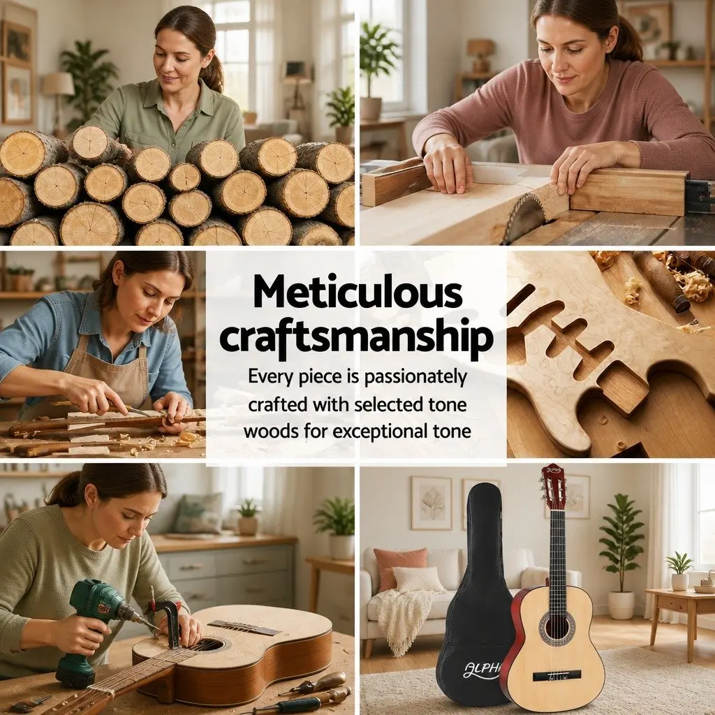 Classical Guitar Beginner Pack 39 Inch Wooden Body Nylon String Natural Wood