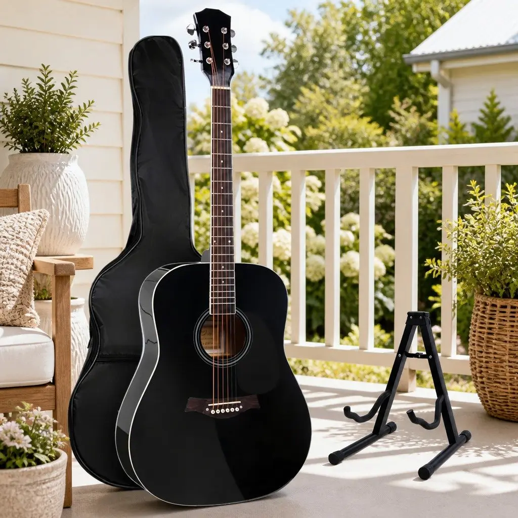 41 Inch Acoustic Cutaway Guitar Steel String Dreadnought Black