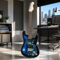 Reliable 41 Inch Electric Guitar: Blue Skull Design