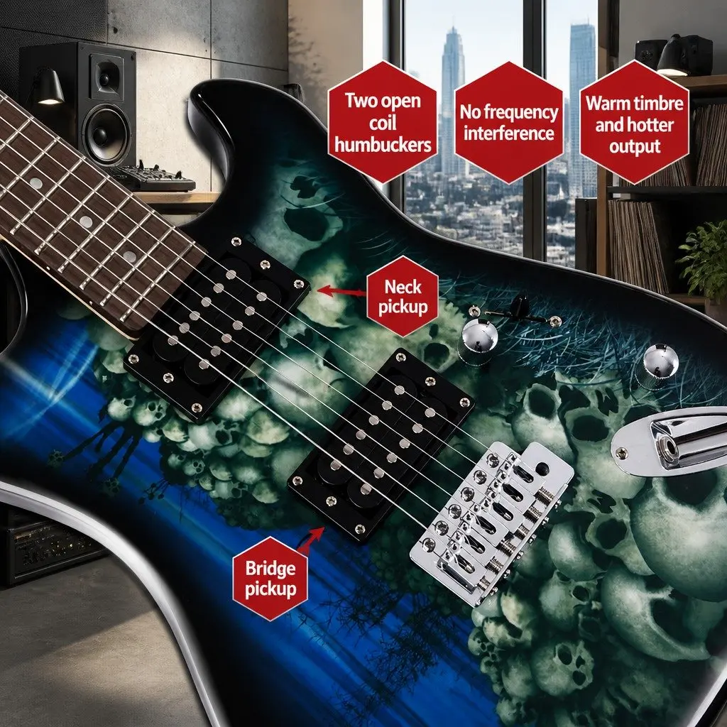41 Inch Electric Guitar Humbucker Pickup Switch Full Size Blue Skull