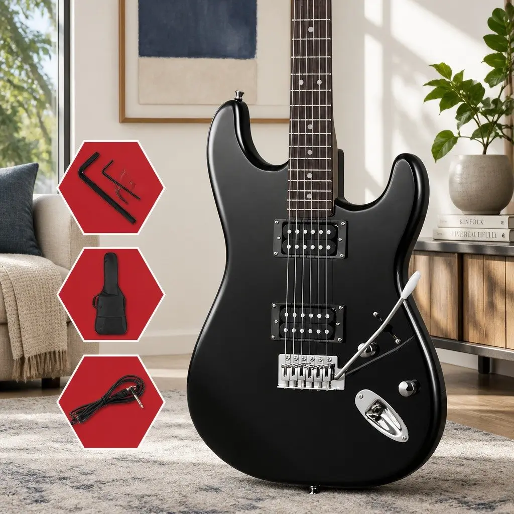 41 Inch Electric Guitar Strat Style Humbucker Pickups 3 Way Switch Black