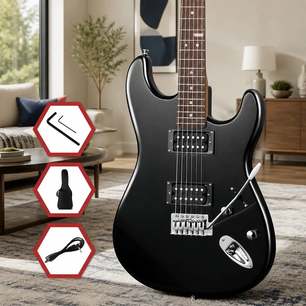 41 Inch Electric Guitar Strat Style Humbucker Pickups 3 Way Switch Black