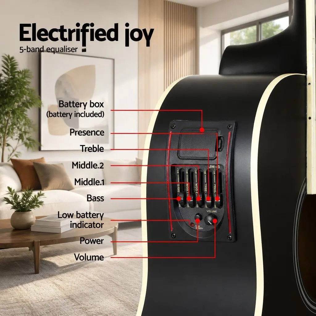 41 Inch Acoustic Guitar Cutaway 5-Band EQ Black