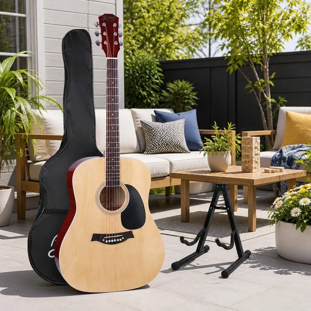 41 Inch Acoustic Cutaway Guitar Steel String Dreadnought Wood Body with Stand