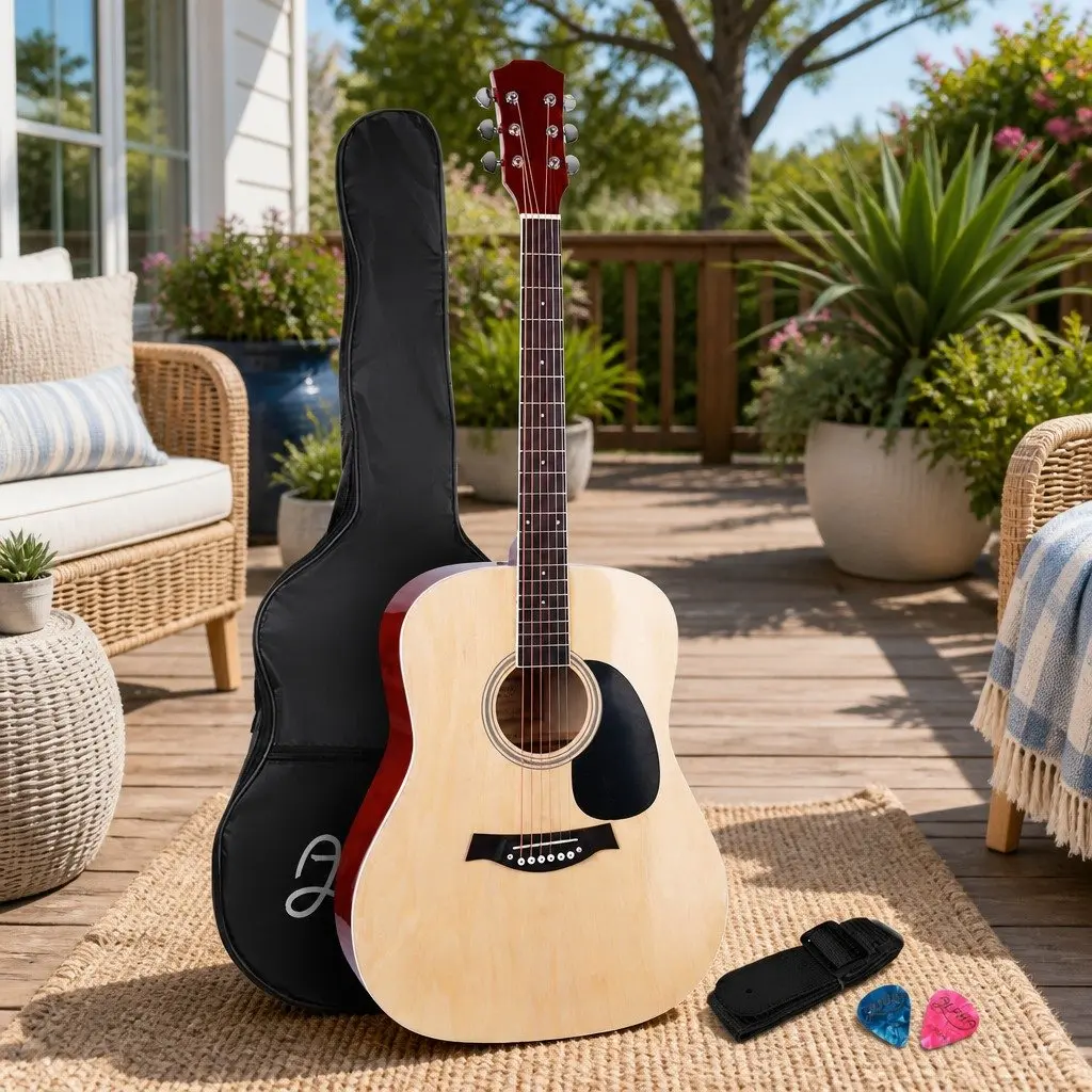 Dreadnought Acoustic Guitar 41 Inch Steel String Wooden Body Natural Finish
