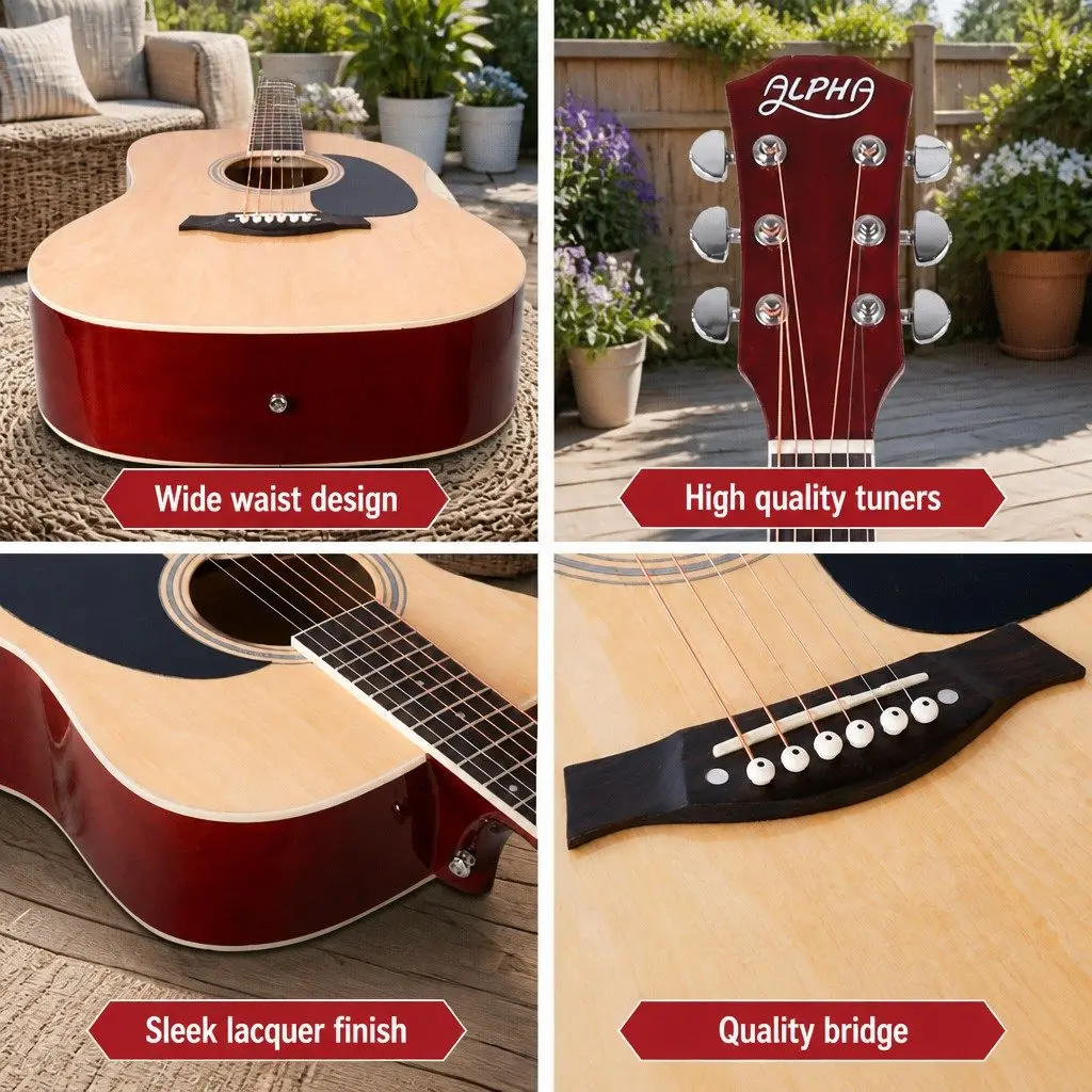 Dreadnought Acoustic Guitar 41 Inch Steel String Wooden Body Natural Finish