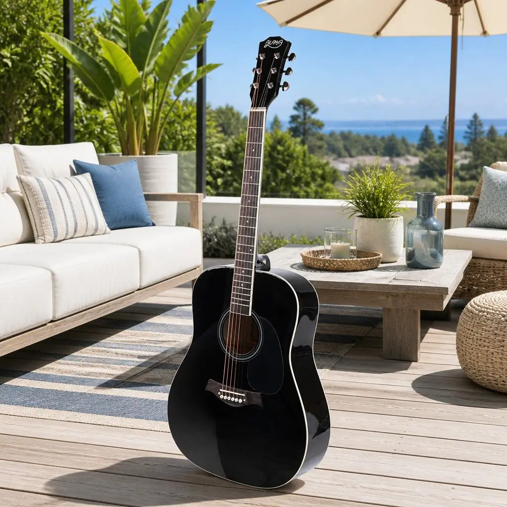 41 Inch Acoustic Cutaway Guitar Steel String Dreadnought Black