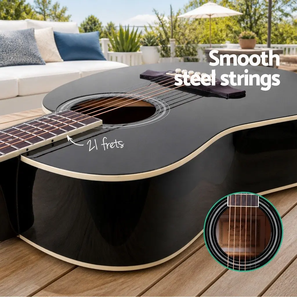 41 Inch Acoustic Cutaway Guitar Steel String Dreadnought Black