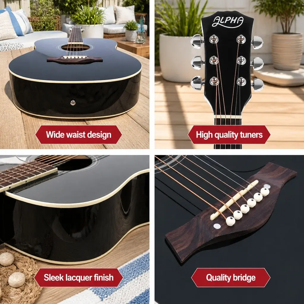 41 Inch Acoustic Cutaway Guitar Steel String Dreadnought Black